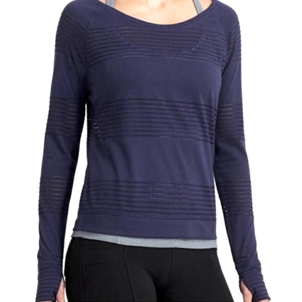 Athleta Limitless Long Sleeve Top Mesh Thumbholes Shirt Navy Blue Medium M Shirt